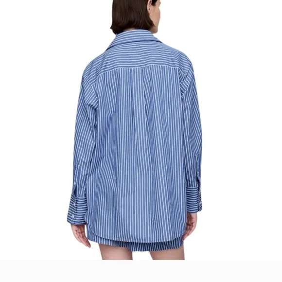 GAP || XL Blue Stripe Organic Poplin Cotton Button Down Big Shirt - Picture 3 of 8